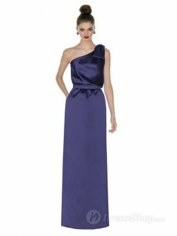 Column One Shoulder Purple Satin Bowknot Floor-length dress