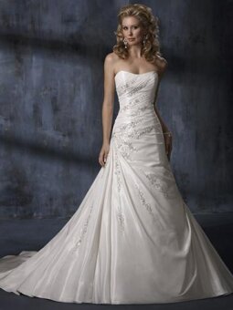 A-line Sweetheart Taffeta Court Train Appliques Wedding DressesPRIND0100