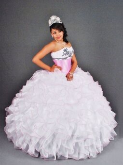 BallGown Sweetheart Organza Floor-length White Tiered Quinceanera Dress