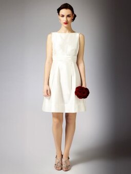 Ivory A-line Bateau Satin Knee-length Wedding Dress