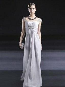 A-line Off-the-shoulder Silver Beading Chiffon Floor-length DressPROMD0228