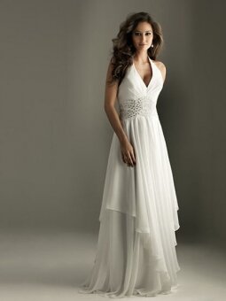 A-line Halter Ivory Crystals Ruched Chiffon Floor-length Dress