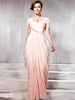 A-line Sweetheart Pink Ruffles Chiffon Floor-length Dress