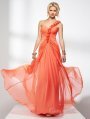 A-line One Shoulder Orange Handmade Flower Chiffon Floor-length Dress