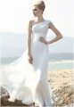 A-line One Shoulder White Crystal Ruched Chiffon Floor-length Dress