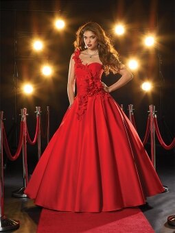 BallGown One Shoulder Satin Floor-length Red Flower(s) Prom Dresses