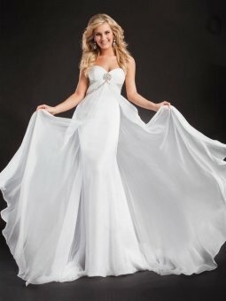 A-line Sweetheart White Beading Chiffon Floor-length Dress