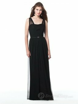 Column Strapless Black Tulle Belt Floor-length dress