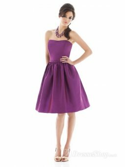 A-line Strapless Purple Taffeta Belt Knee-length dress