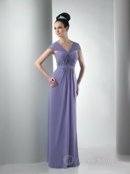 Column Off-the-shoulder Lavender Chiffon Pleated Floor-length dress