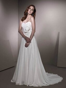 A-line Sweetheart Sweep Train Chiffon White Wedding Dress With Hand Made Flower