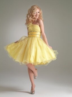 A-line One Shoulder Daffodil Beading Tulle Short/Mini Dress