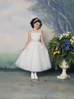 Scoop Ball Gown Ankle Length Lace White Tulle Flower Girl Dress (FLGL0041)