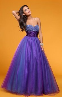 Empire Sweetheart Purple Beading Tulle Floor-length Dress