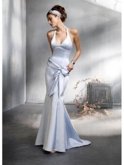 Trumpet/Mermaid Halter Light Blue Bowknot Taffeta Sleeveless Floor-length Dress