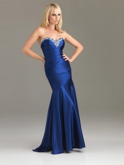 Trumpet/Mermaid Sweetheart Royal Blue Beading Elastic Woven Satin Floor-length Dress