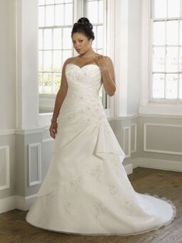 A-Line Strapless Applique Lace Beads Taffeta Chapel Train Plus Size Wedding DressPLUSD10044