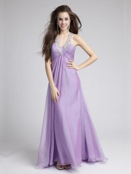 Empire Straps Chiffon Ankle-length Lilac Beading Prom Dresses