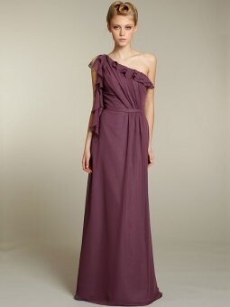 Sheath/Column One Shoulder Chiffon Floor-length Grape Ruffles Bridesmaid Dresses