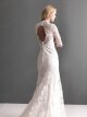 Sheath/Column V-neck Lace Satin Floor-length Ivory Buttons Wedding Dresses