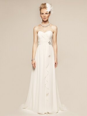 A-line Sweetheart Chiffon Sweep Train Ruffles Wedding Dresses