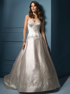 Ball Gown Sweetheart Satin Court Train Embroidery Wedding Dresses