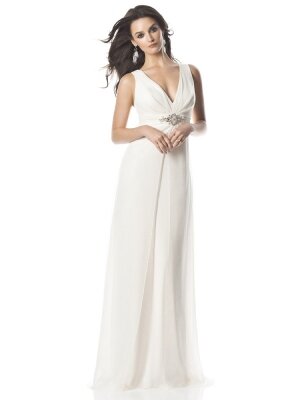 Sheath/Column V-neck Chiffon Floor-length Beading Wedding Dresses