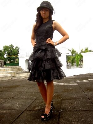 A-line Scoop Organza Knee-length Black Tiered Cocktail Dress