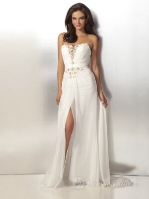 A-line Sweetheart White Lace Chiffon Floor-length Dress