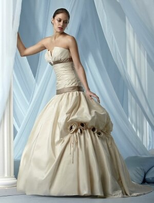 BallGown Strapless Applique Taffeta Sweep Train Wedding Dress