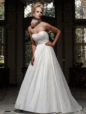 A-line Sweetheart Taffeta Court Train Beading Wedding Dresses