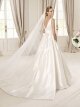 A-line Scoop Satin Sweep Train Beading Wedding Dresses