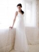 Sheath/Column V-neck Chiffon Sweep Train Ruffles Wedding Dresses