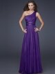 A-line One Shoulder Chiffon Floor-length Sleeveless Rhinestone Prom Dresses