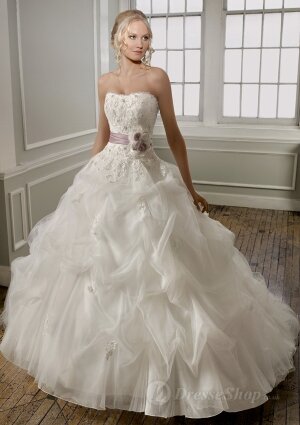 Ball Gown Sweetheart Hand-made Flower Organza Court Train Wedding Dress