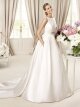 A-line Scoop Satin Sweep Train Beading Wedding Dresses