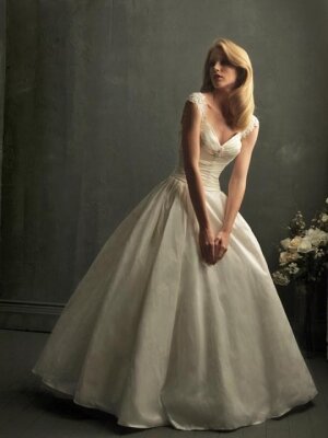 Ball Gown Off-the-shoulder Taffeta Floor-length Appliques Wedding Dresses